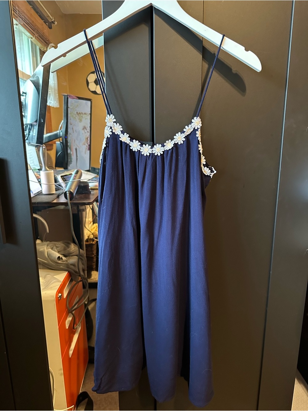 Forever 21 Navy Dress with White and Yellow Daisy Embroidery